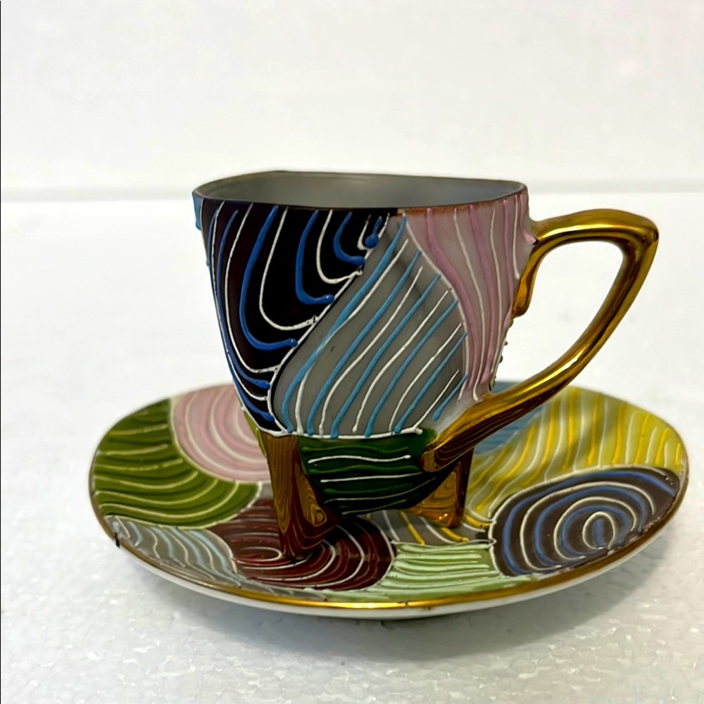 Vintage 1950s Lenwile Ardalt Moriage teacup and saucer set.